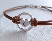 Eternity of the Heart Silver Jewelry bracelet, Personalized bracelet, Hand Stamped Letter Initial, Heart Charm, Gift For Her