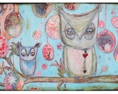 2 Owls  Mixed-Media Art Print