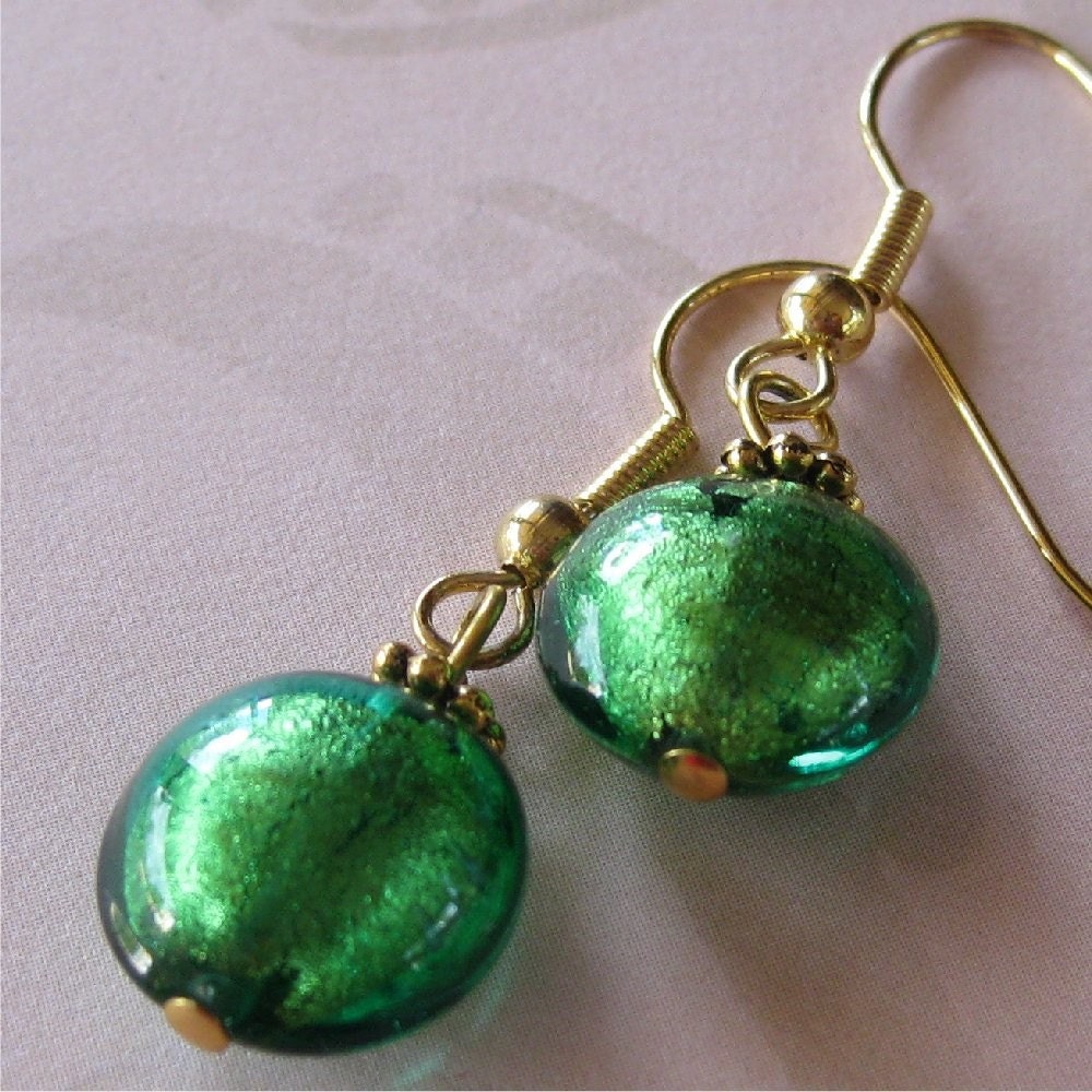Earrings emerald green venetian glass - Atonement