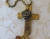 Hammered Brass Cross Keychain or Mirror Charm