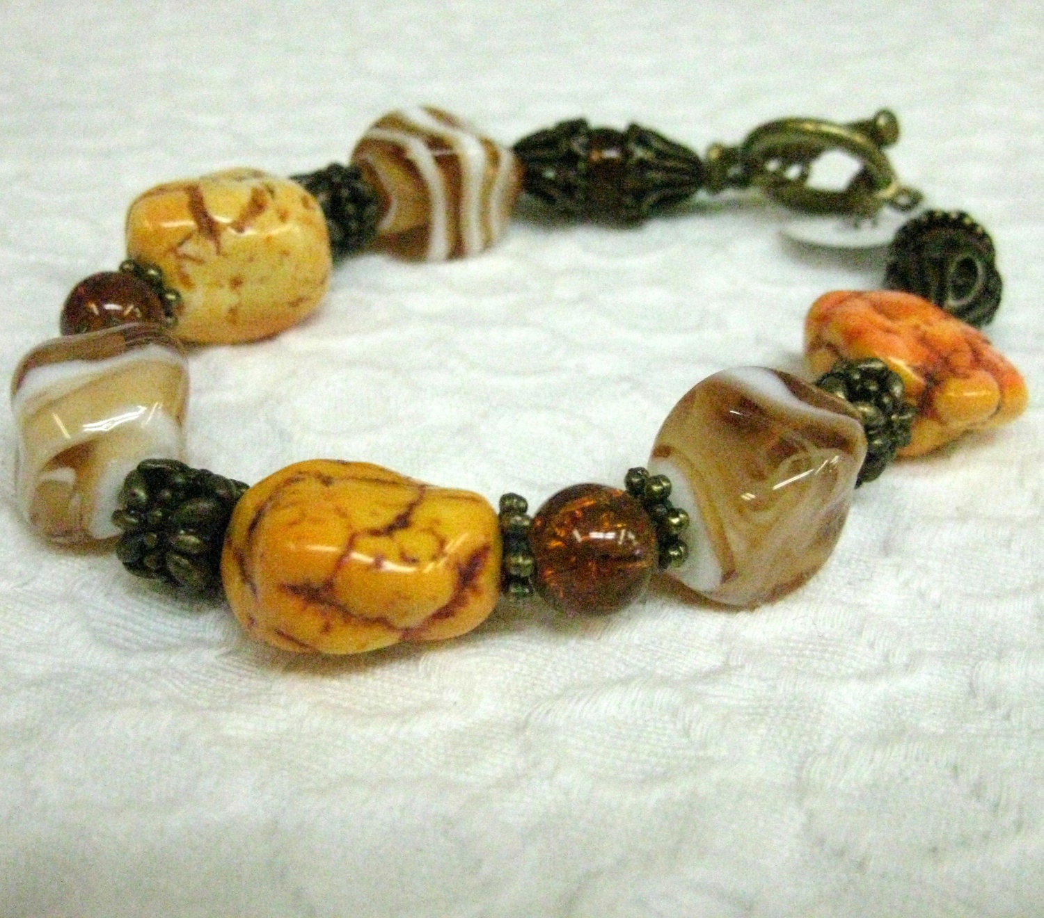 Chunky Orange with Antique Brass Bracelet