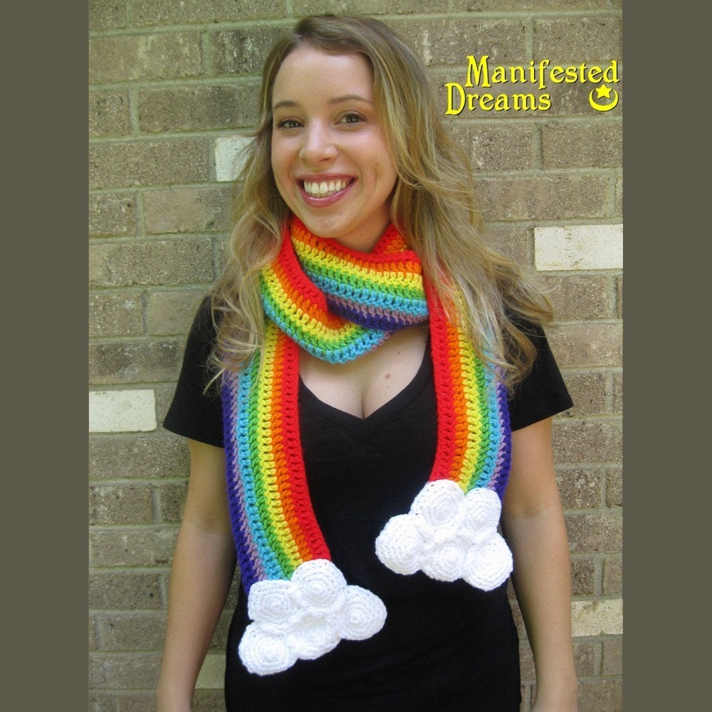 Rainbow Scarf Clouds - Crochet