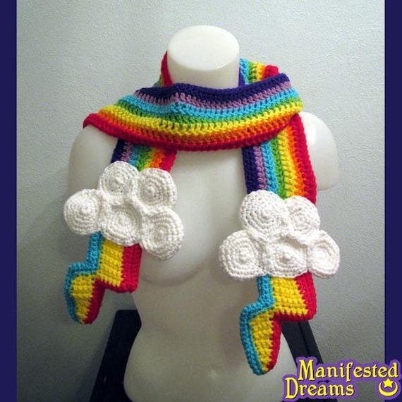 Rainbow Scarf Clouds - Inspired by Rainbow Dash Cutie Mark - My Little Pony - Crochet
