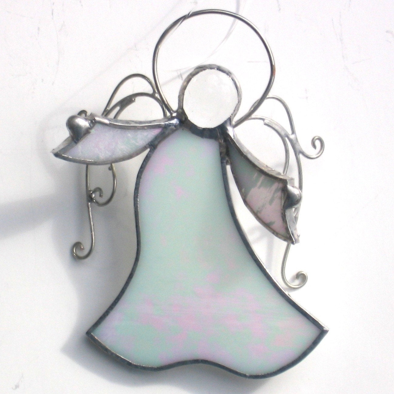Muriel - 3D Stained Glass Dancing Angel - White Christmas Holiday Ornament Home Decor Suncatcher 3 Dimensional Wire Wings Religious