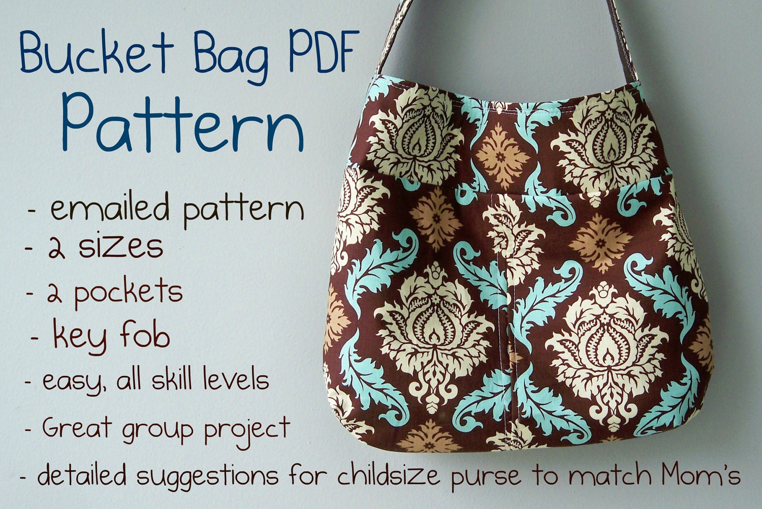 Bucket Bag PDF Pattern, Emailed Instruction and Pattern