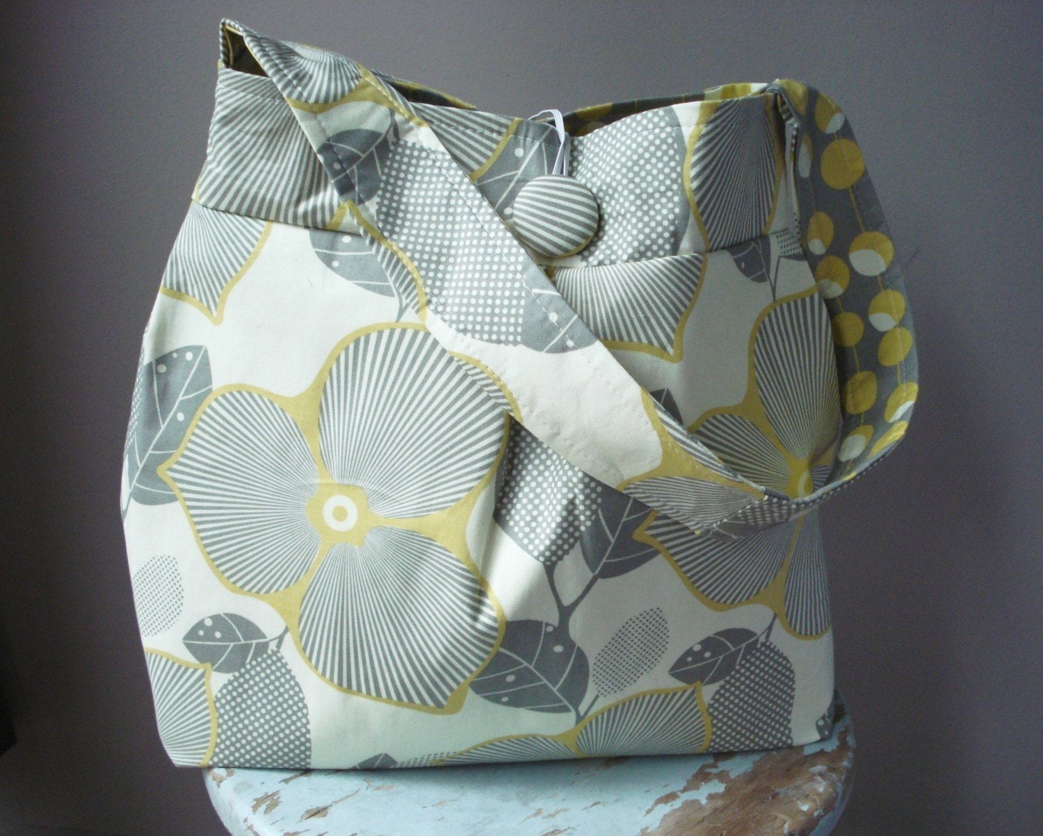 Grey Diaper Bag Six Pockets - - - Reversible - - - Customize Your Own and Made To Order