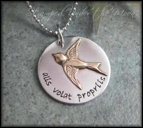 Alis Volat Propriis - Hand Stamped Jewelry - Latin Quote - she flies with her own wings