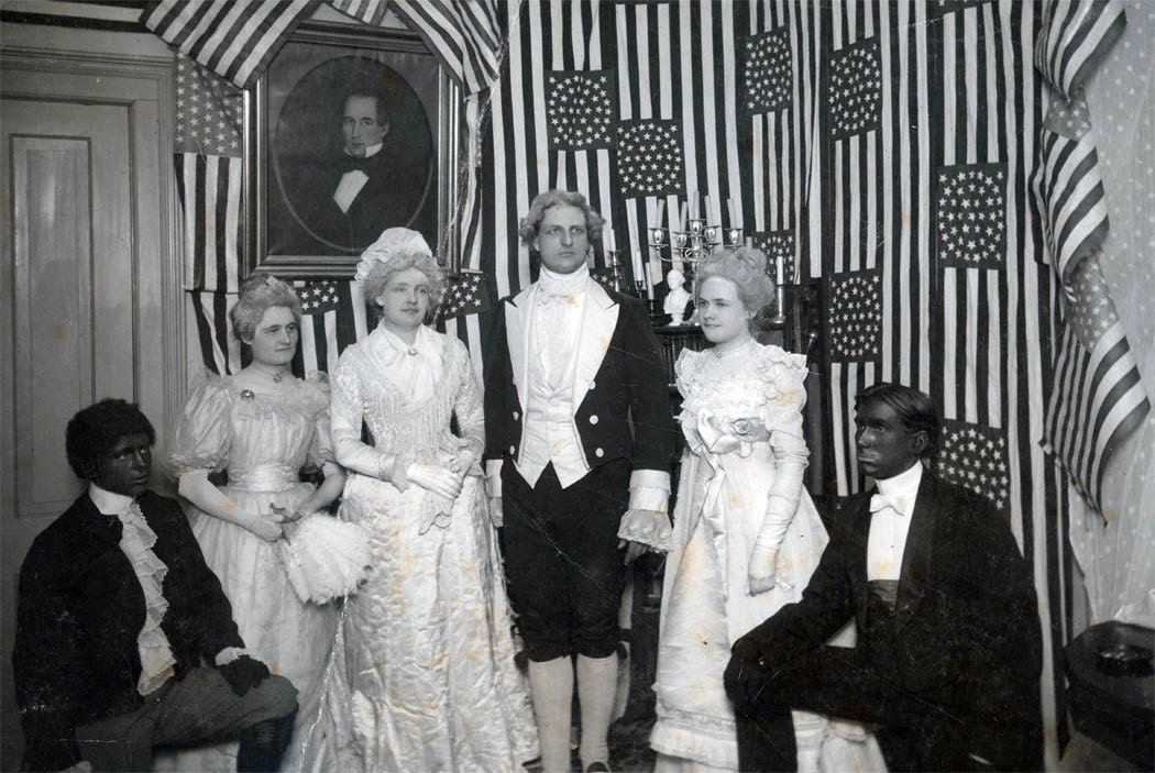 Vintage photo Geo Washington & Wife Black Face Men James Monroe Flags unusual 1897