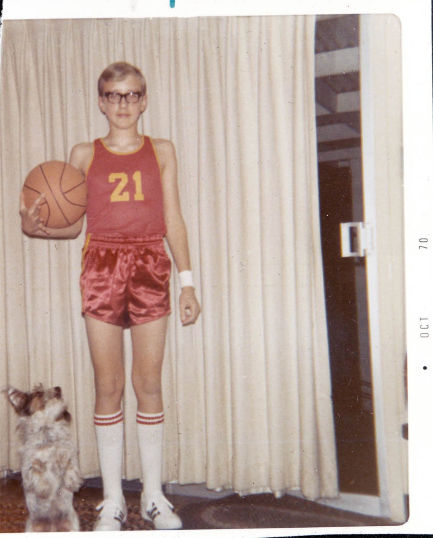 vintage photo 1970 BAsketball boy and dog