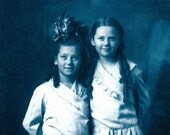 original Cyanotype Photo Beautiful Sisters Matching Dresses from Glass Negative