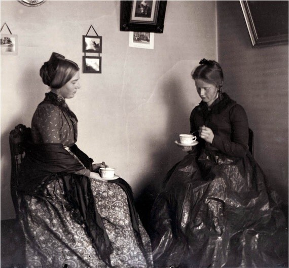 Victorian Women Drink Tea for Two Vintage Photograph by maclancy