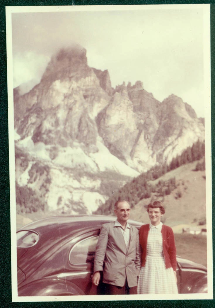 vintage photo Agfa Muted Color Couple w VW Volkswagen in mountains