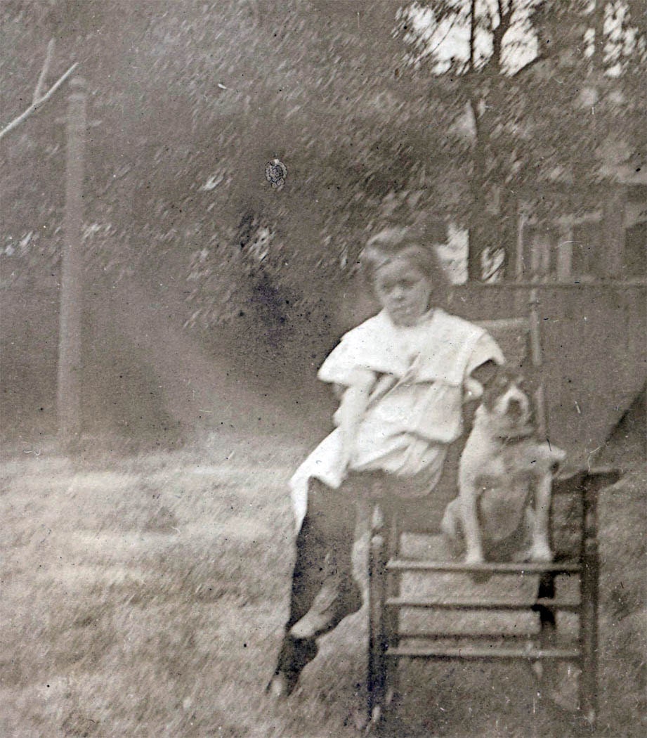 vintage photo Girl and Dog in Chair