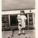 vintage photo Girl Holds her DOll wearing a Jumpsiit w Bloomers so sweet