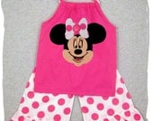 Custom Children Boutique Unique Handmade Cute Little Newborn Infant Toddler Baby Girl Clothes Clothing Pink Minnie Mouse Pillowcase Tunic Dress Top Matching Hot Pink Polka Ruffle Pant Bottom Outfit Set 3 6 9 12 18 24 month size 2T 2 3T 3 4T 4 5T 5 6 7 8