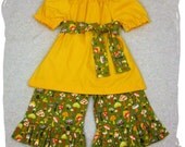 Custom Boutique Clothing Tunic Peasant Dress Top Retro Mushroom Ruffle Pant Outfit Set 3 6 9 12 18 24 month size 2T 2 3T 3 4T 4 5T 5 6 7 8