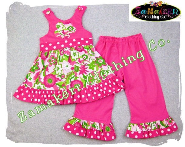 Custom Boutique Clothing Pink Floral Girl Tunic Ruffle Dress Top Ruffle Pant Outfit Set 3 6 9 12 18 24 month size 2T 2 3T 3 4T 4 5T 5 6 7 8