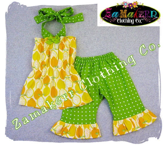 Custom Boutique Clothing Lemon Lime Pillowcase Bubble Dress Top Ruffle Pant Outfit Set 3 6 9 12 18 24 month size 2T 2 3T 3 4T 4 5T 5 6 7 8