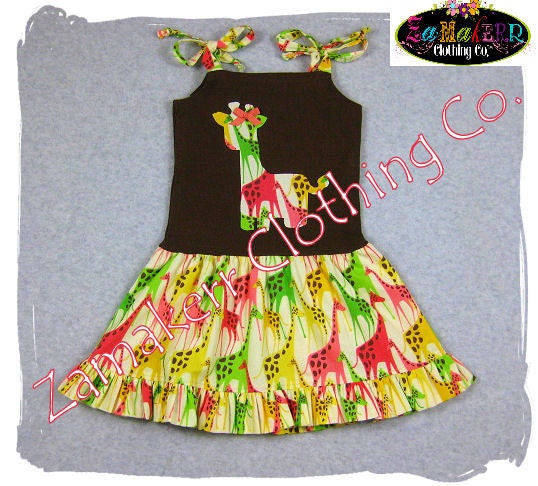 Girl Toddler Baby Dress Custom Boutique Clothing Giraffe Zoo Twirl Ruffle Knit Tie Dress 3 6 9 12 18 24 month size 2T 2 3T 3 4T 4 5T 5 6 7 8