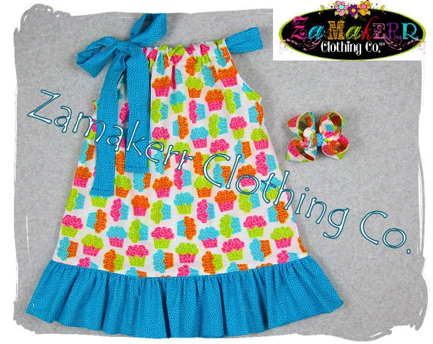 Girls Pillowcase Dress - Birthday Cupcake - Pillowcase Dress in Sizes 3, 6, 9, 12, 18, 24 month, 2, 2t, 3t, 3, 4, 4t, 5, 6, 7, 8