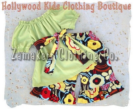 Custom Boutique Clothing Pistachio Green Peasant Dress Top Floral Ruffled Pant Outfit Set 3 6 9 12 18 24 month 2T 2 3T 3 4T 4 5T 5 6 7 8