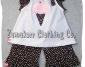 Custom Boutique Clothing White Applique Pillowcase Top Polka Dot Ruffle Pant Outfit Set 3 6 9 12 18 24 month size 2T 2 3T 3 4T 4 5T 5 6 7 8