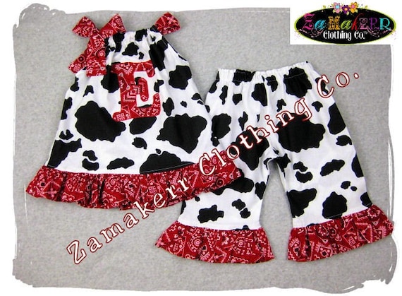 Custom Boutique Cow N Bandana Pillowcase Tunic Dress Top Ruffle Pant Bottom Outfit Set 3 6 9 12 18 24 month size 2t 2 3t 3 4t 4 5t 5 6 7 8