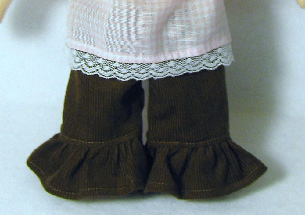 Brown cord ruffle pants for 8 inch waldorf doll