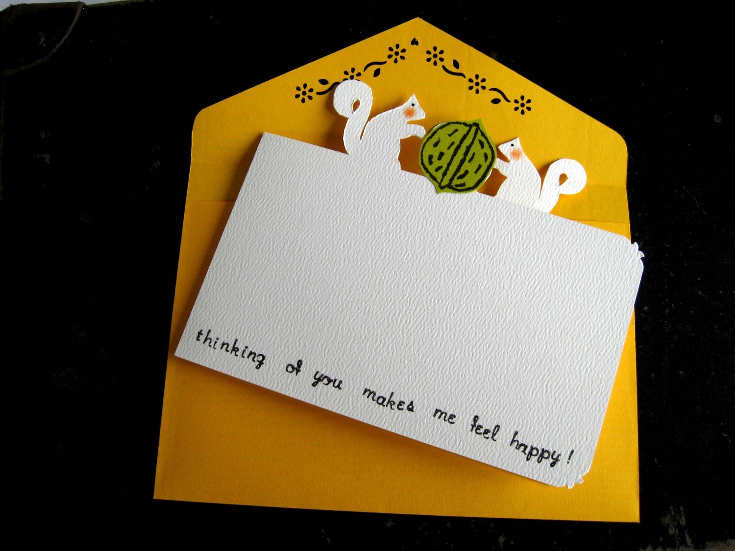 Card "Thinking Of You Makes Me Feel Happy" (with squirrels)