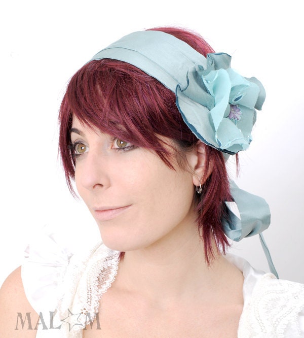 Blue Wedding Headpiece -Teal blue flower headband - Vegan couture fashion accessory