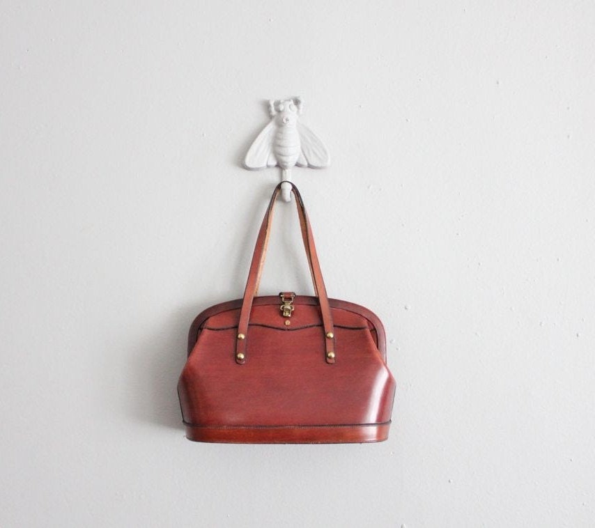 1960s vintage hickory cordovan leather handbag