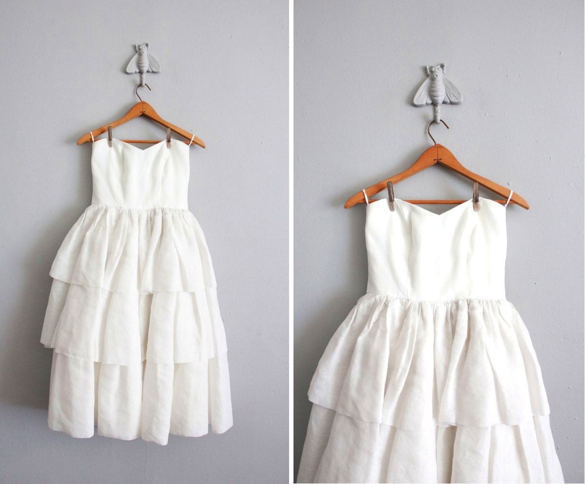1960s vintage white strapless tiered dress