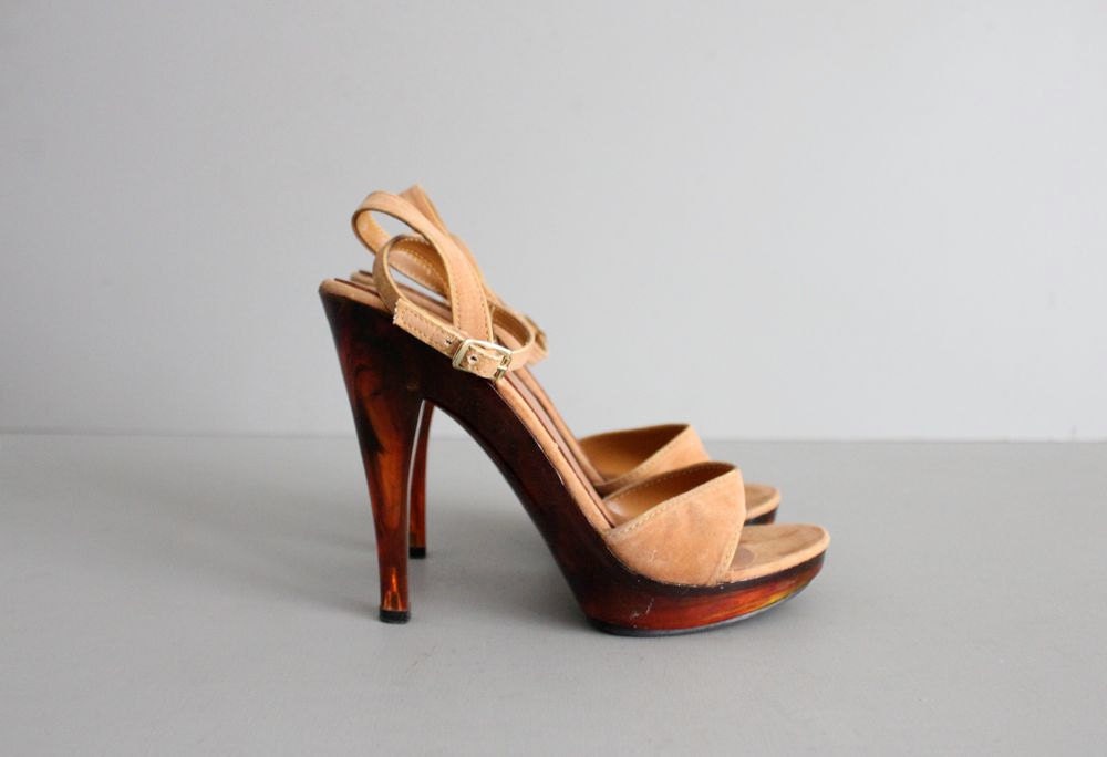 1970s vintage lucite & velvet platform heels 6