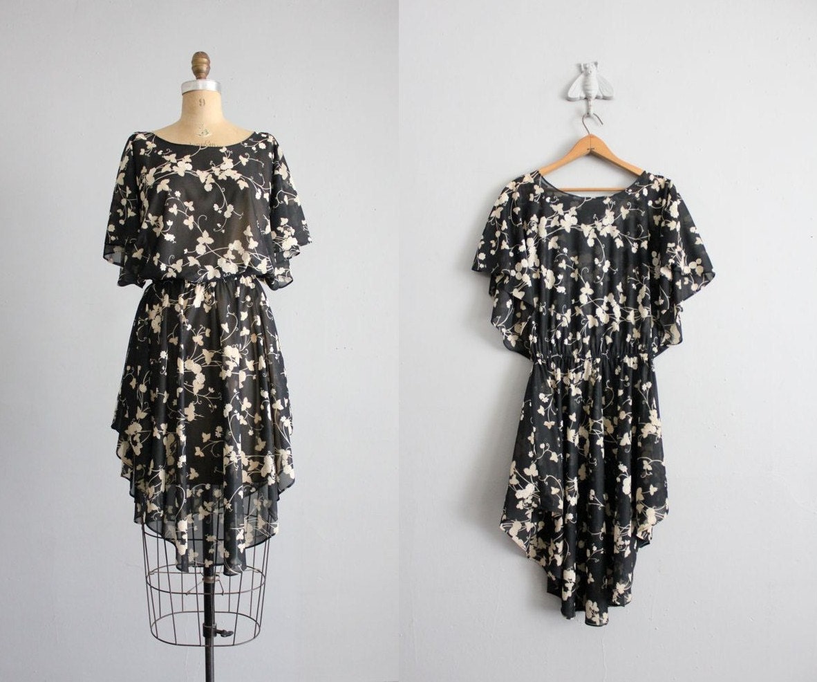 RESERVED 1970s vintage sheer floral flutter dress