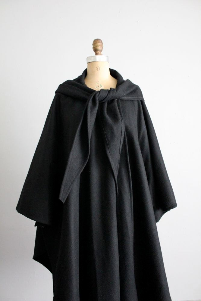 vintage black wool hooded cape