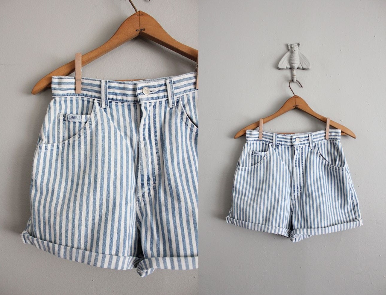 vintage striped denim cut off shorts