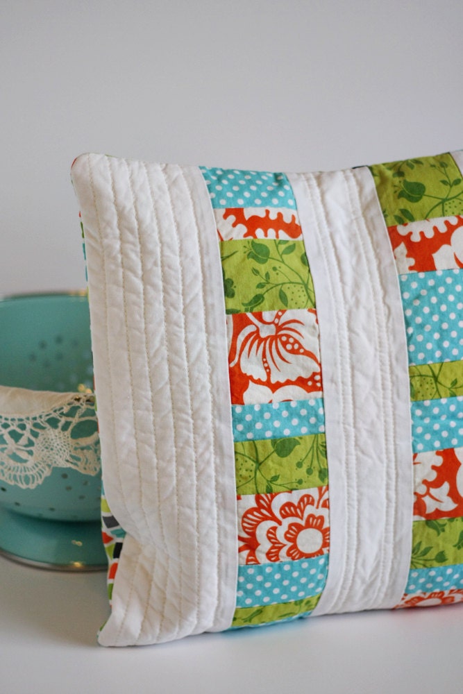 Modern Pillow Cover - 14x14 Quilted Patchwork (READY TO SHIP)