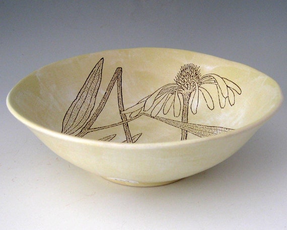 Pottery Bowl - Botanical- Flower- Wheel Thrown Ceramic Stoneware Pottery