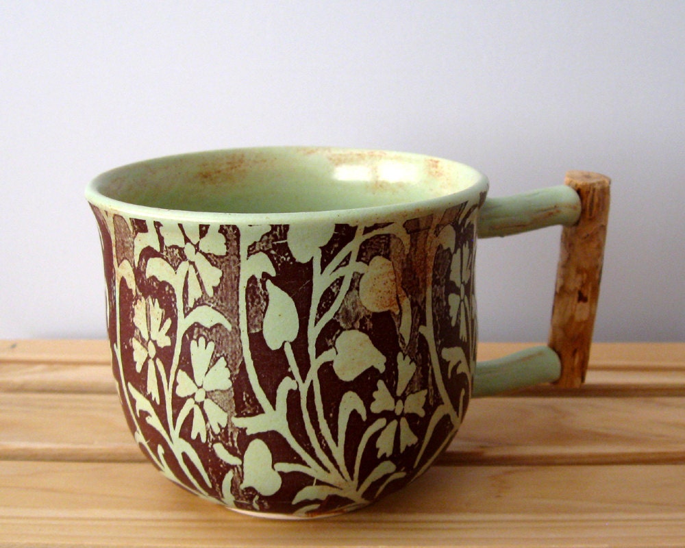 Mug with Ponderosa Pine Handle - 12 oz - Hand Thrown Ceramic Stoneware Pottery