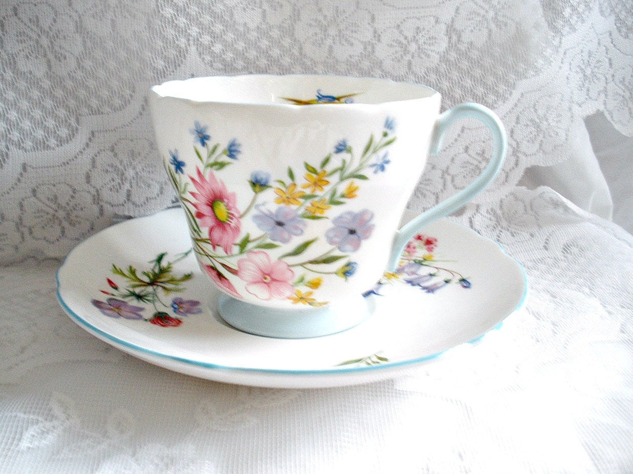 Vintage Shelley China Teacup and Saucer Wildflowers - TeaTimeWithJane