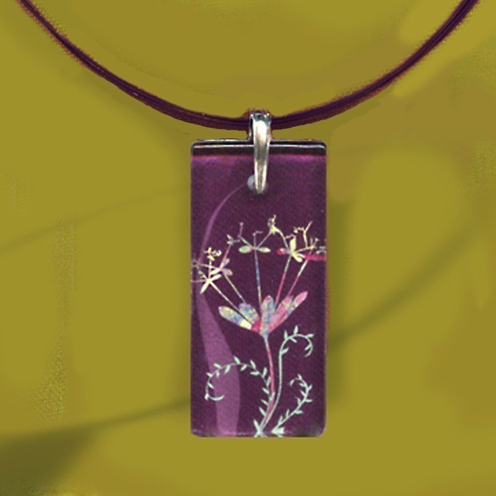 Plum Wildflower Glass Necklace  - GeoForms-Reversible Glass Art Necklaces-Plum  Whimsy Wildflower