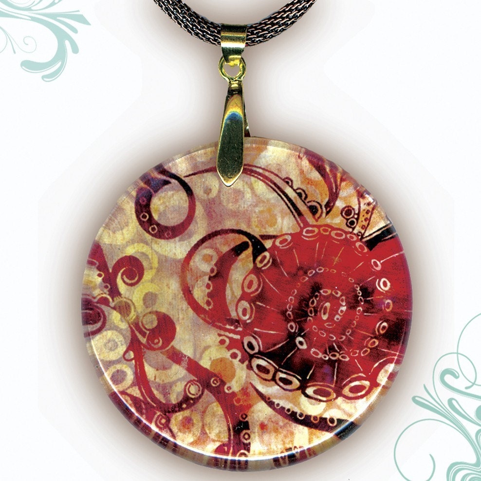 Octopus Necklace - Reversible Glass Art - AquaForms -- Octo Swirl