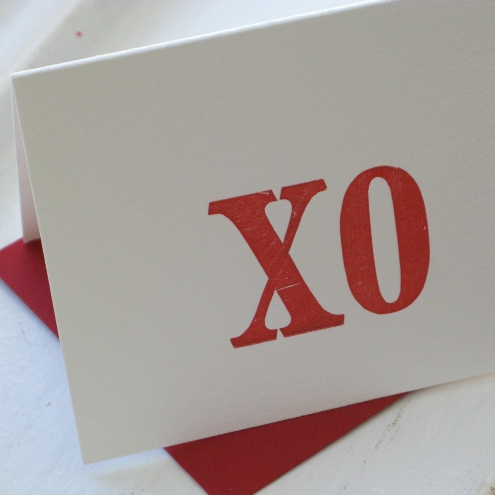 Valentine Card:  Wood Type Hug and Kiss (Letterpress)