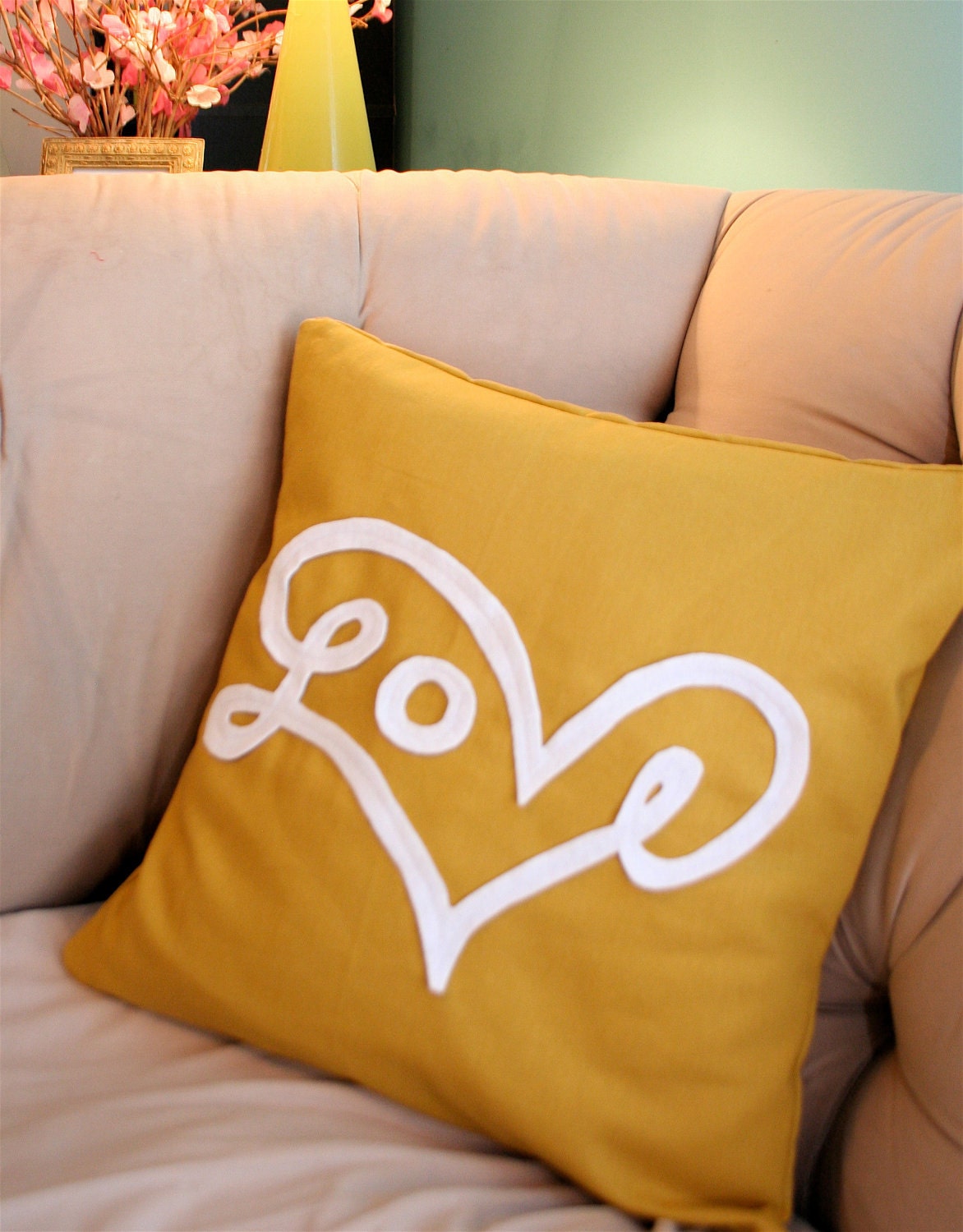 Love Pillow Cover in Mustard