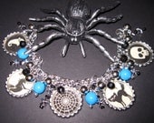 Halloween Altered Art Bracelet Charms Beads and Trinkets OOAK Vintage Style Jewelry Black Cat Ghost Witch Spider Web Skull