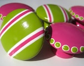 Set of 8 Hot Pink Spotted and Lime Green Striped Hand Painted Knobs