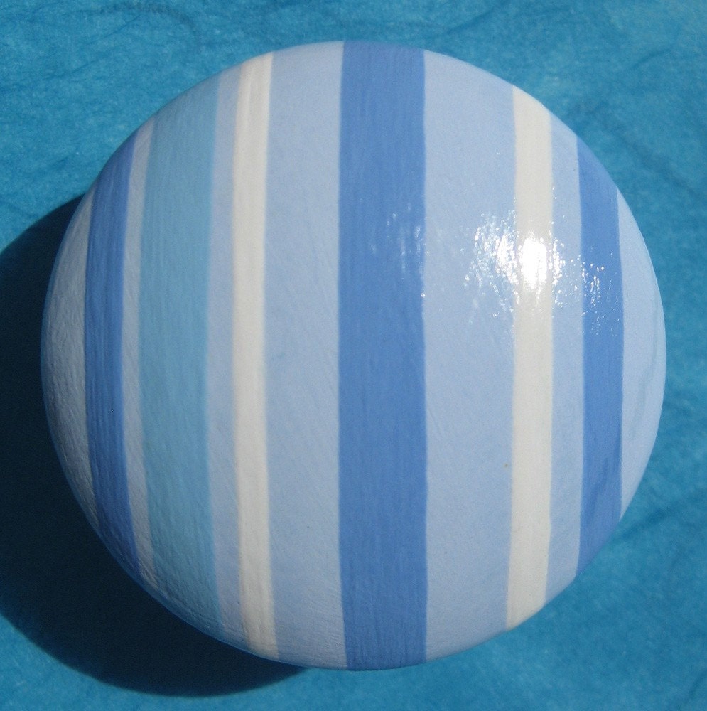 Baby Blue and White Striped Hand Painted Knob