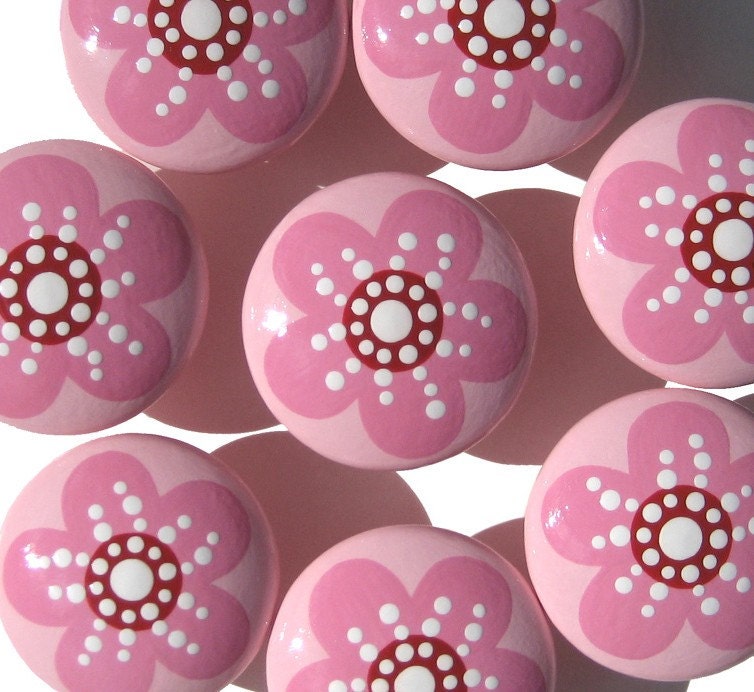Hand Painted Cherry Blossom Drawer Knobs - Set of 8