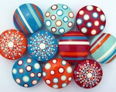 Striped and Polka Dotted Hand Painted Drawer Knobs - Pink Red, Orange, Turquoise, Vanilla and Robin's Egg Blue