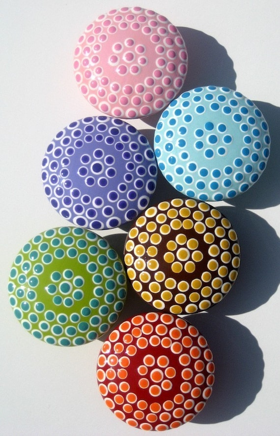 Dotted Drawer Knobs, Door Pulls, Spots, Set of 8